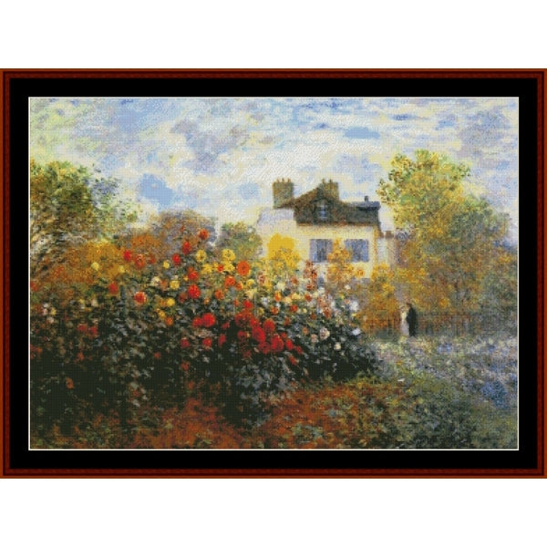 Counted Cross Stitch Pattern by Cross Stitch Collectibles of a house with a garden full of flowers and trees.