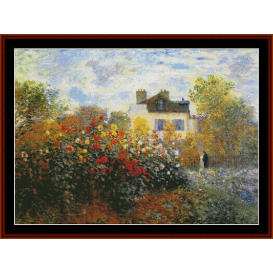 Counted Cross Stitch Pattern by Cross Stitch Collectibles of a house with a garden full of flowers and trees.
