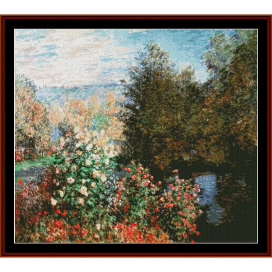Counted Cross Stitch Pattern by Cross Stitch Collectibles of a garden scene with flowers and trees