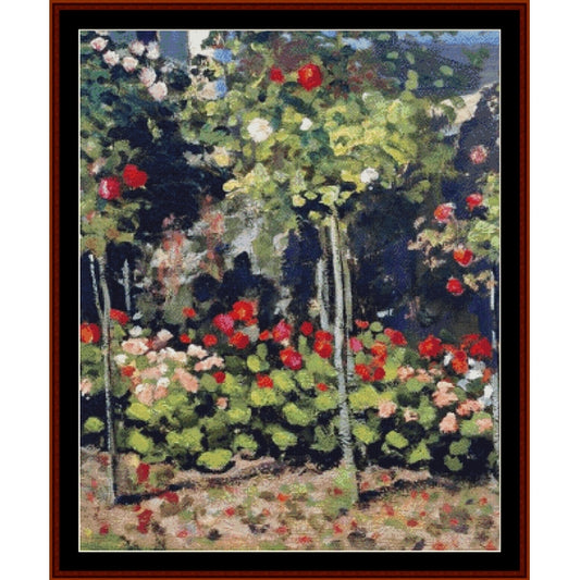 Counted Cross Stitch Pattern by Cross Stitch Collectibles of a garden with flowers and trees