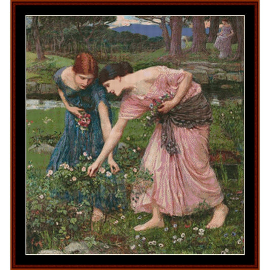 Counted Cross Stitch Pattern by Cross Stitch Collectibles - Two women in a garden scene with flowers and nature