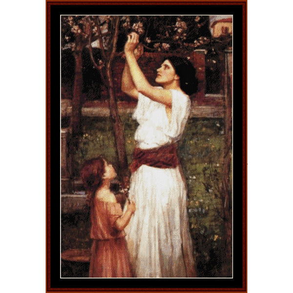 Counted Cross Stitch Pattern by Cross Stitch Collectibles of a woman and child in a garden setting