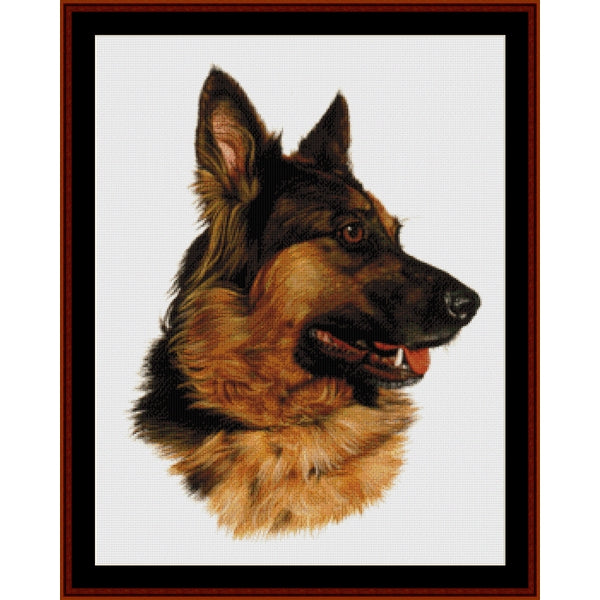 Counted Cross Stitch Pattern by Cross Stitch Collectibles of a German Shepherd dog's head on a white background