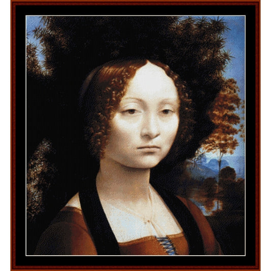 Portrait of a woman with a landscape in the background -Counted Cross Stitch Pattern by Cross Stitch Collectibles 
