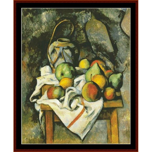 Still life Counted Cross Stitch Pattern by Cross Stitch Collectibles with fruits and a vase on a tablecloth