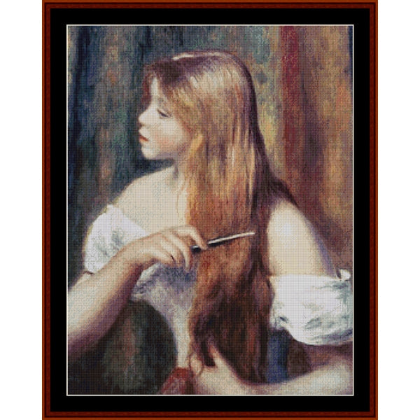 Counted Cross Stitch Pattern by Cross Stitch Collectibles of a young girl combing her hair with a brush.