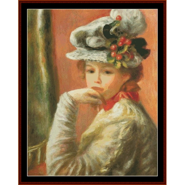 Counted Cross Stitch Pattern by Cross Stitch Collectibles of a woman wearing a decorative hat with berries