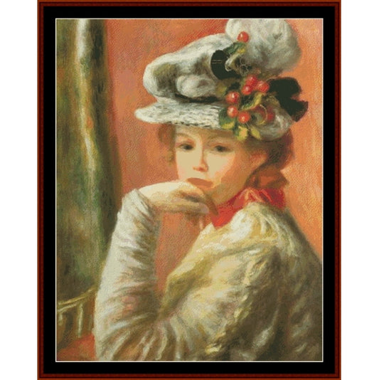 Counted Cross Stitch Pattern by Cross Stitch Collectibles of a woman wearing a decorative hat with berries