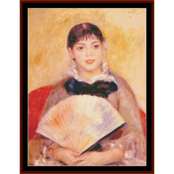 Counted Cross Stitch Pattern by Cross Stitch Collectibles of a woman holding a fan with a warm color palette
