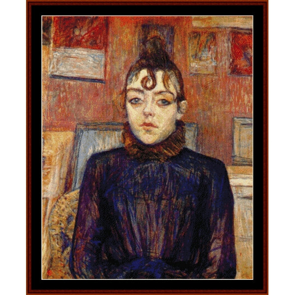 Counted Cross Stitch Pattern by Cross Stitch Collectibles of a woman with a dark blue dress in an interior setting