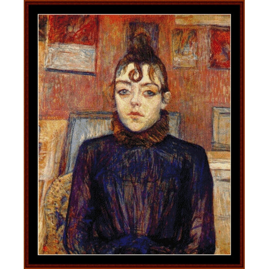 Counted Cross Stitch Pattern by Cross Stitch Collectibles of a woman with a dark blue dress in an interior setting