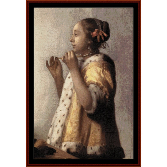 Counted Cross Stitch Pattern by Cross Stitch Collectibles of a young girl holding a pearl necklace 