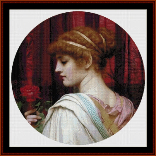  classical Counted Cross Stitch Pattern by Cross Stitch Collectibles of a woman holding a red rose