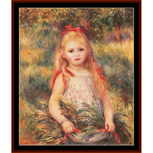 Counted Cross Stitch Pattern by Cross Stitch Collectibles of a young girl with red hair sitting outdoors