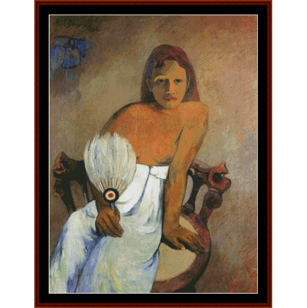 Counted Cross Stitch Pattern by Cross Stitch Collectibles of a woman holding a fan, with a warm color palette.