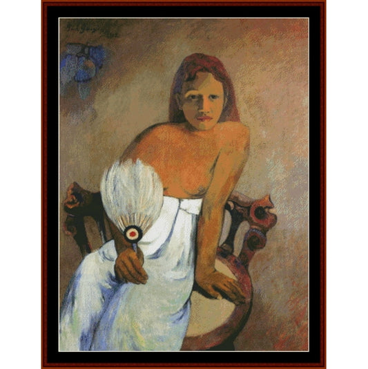 Counted Cross Stitch Pattern by Cross Stitch Collectibles of a woman holding a fan, with a warm color palette.