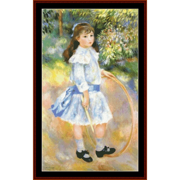 Counted Cross Stitch Pattern by Cross Stitch Collectibles of a young girl in a garden holding a hoop