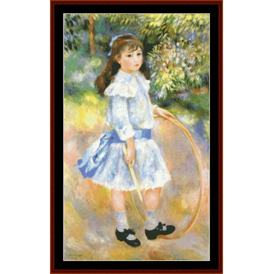 Counted Cross Stitch Pattern by Cross Stitch Collectibles of a young girl in a garden holding a hoop