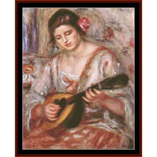 Counted Cross Stitch Pattern by Cross Stitch Collectibles of a woman playing a mandolin with a floral headband.