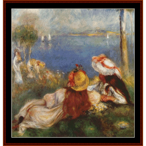 Counted Cross Stitch Pattern by Cross Stitch Collectibles of women by a lake with a scenic background
