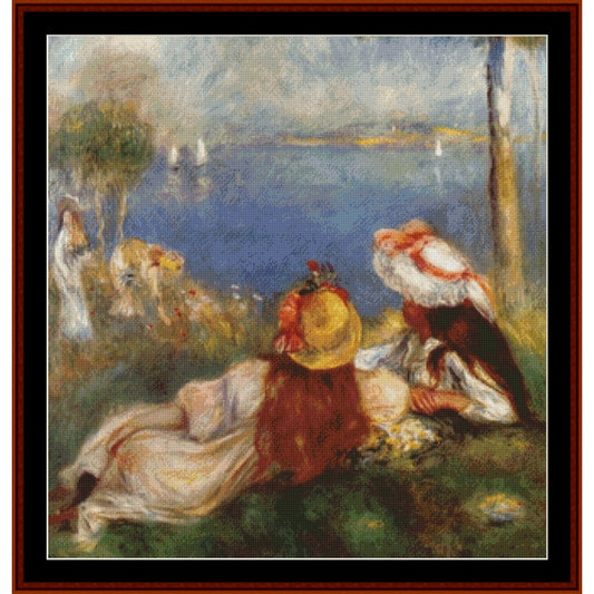 Counted Cross Stitch Pattern by Cross Stitch Collectibles of women by a lake with a scenic background