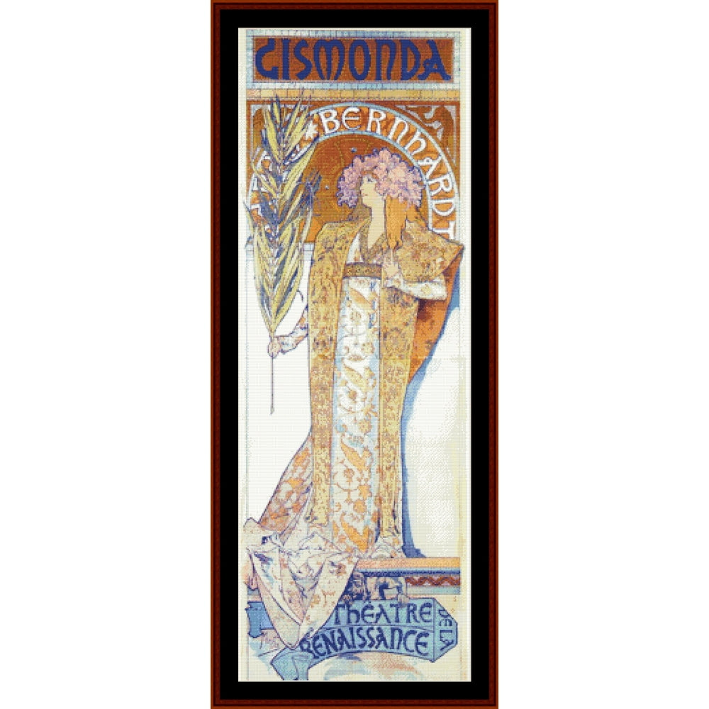 Art Nouveau-style Counted Cross Stitch Pattern by Cross Stitch Collectibles with a woman in a decorative dress and text