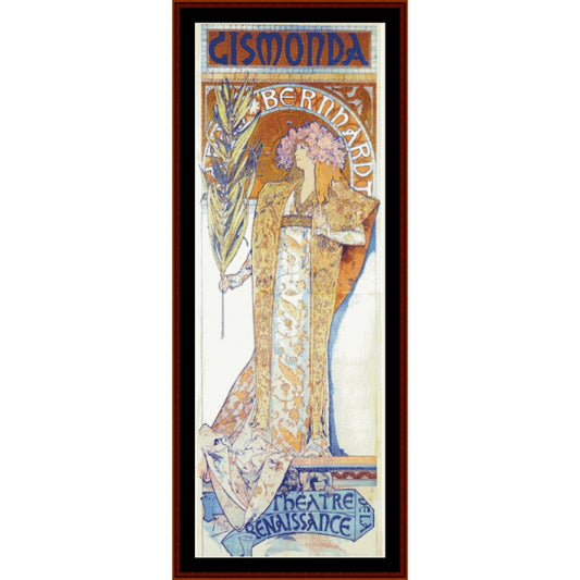 Art Nouveau-style Counted Cross Stitch Pattern by Cross Stitch Collectibles with a woman in a decorative dress and text