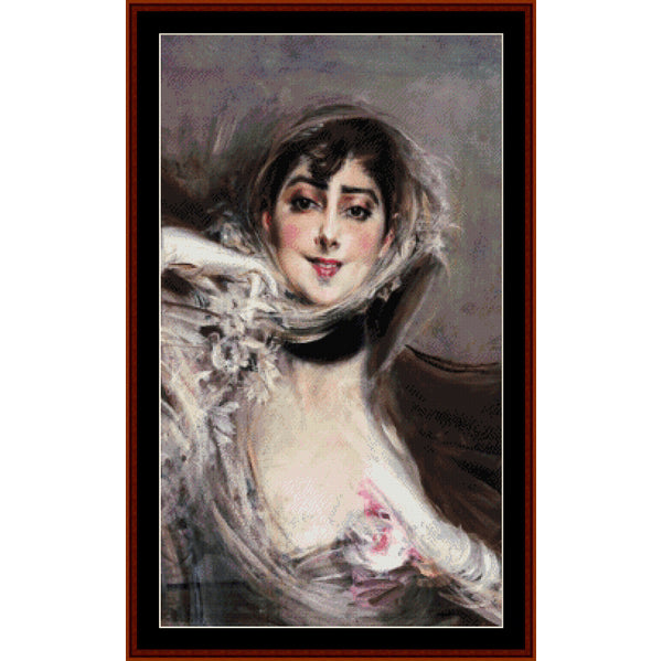 Counted Cross Stitch Pattern by Cross Stitch Collectibles of a woman with a decorative headscarf and elegant attire.