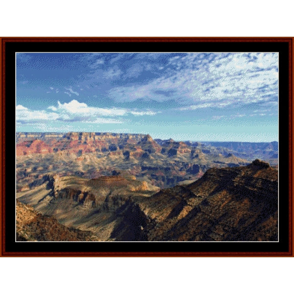 Counted Cross Stitch Pattern by Cross Stitch Collectibles of the Grand Canyon with a clear sky.