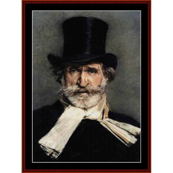 Counted Cross Stitch Pattern by Cross Stitch Collectibles of a man wearing a top hat and white cravat, framed in brown.
