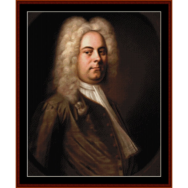 Counted Cross Stitch Pattern by Cross Stitch Collectibles of a man with powdered wig and formal attire, framed in brown.