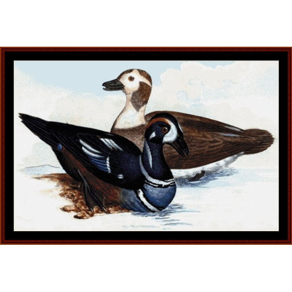 Two ducks in a watercolor painting style with a white background - Counted Cross Stitch Pattern by Cross Stitch Collectibles
