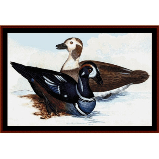 Two ducks in a watercolor painting style with a white background - Counted Cross Stitch Pattern by Cross Stitch Collectibles