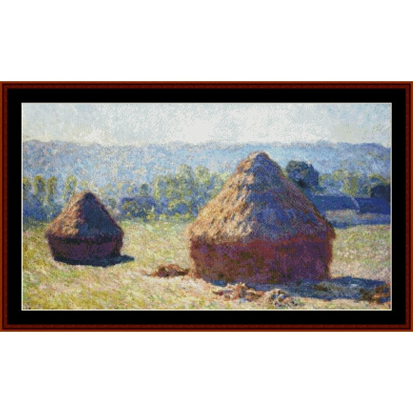 Counted Cross Stitch Pattern by Cross Stitch Collectibles of two haystacks in a field with a landscape in the background
