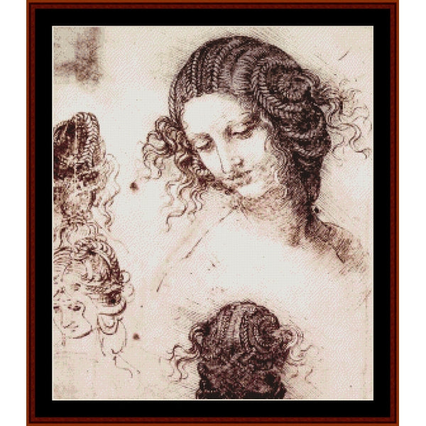 Counted Cross Stitch Pattern by Cross Stitch Collectibles of a woman's face with multiple hair styles 