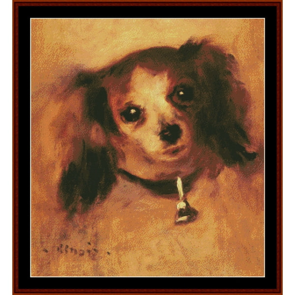 Counted Cross Stitch Pattern by Cross Stitch Collectibles of a dog with a brown background