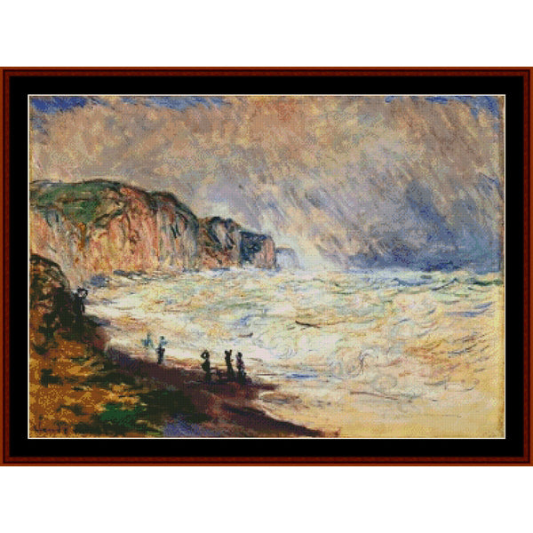 Counted Cross Stitch Pattern by Cross Stitch Collectibles of a coastal scene with cliffs and people by a body of water.