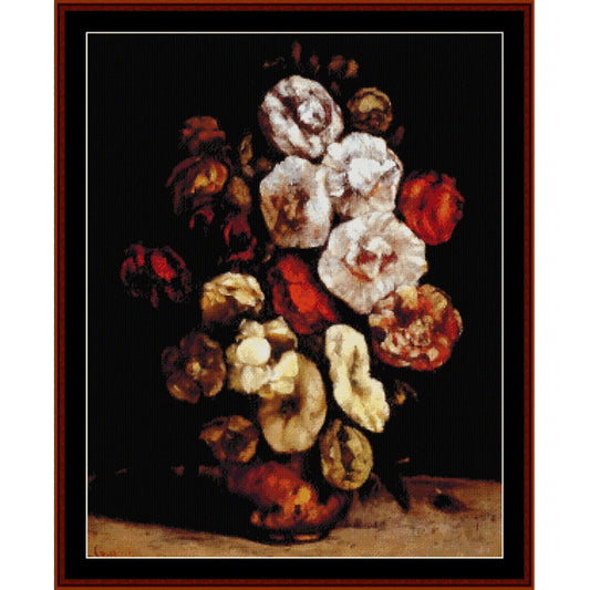 Still life Counted Cross Stitch Pattern by Cross Stitch Collectibles of flowers in a vase on a dark background