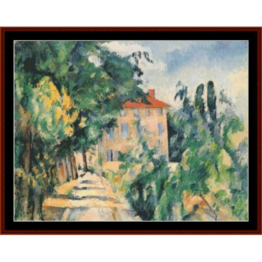 Counted Cross Stitch Pattern by Cross Stitch Collectibles of a house surrounded by trees and greenery