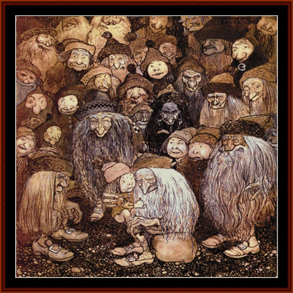Counted Cross Stitch Pattern by Cross Stitch Collectibles of a group of gnomes with various expressions and hairstyles.