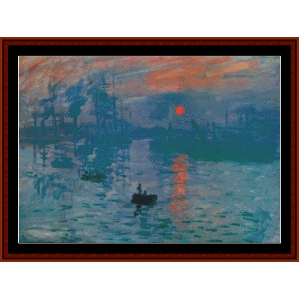 Counted Cross Stitch Pattern by Cross Stitch Collectibles of a sunset over water with a boat