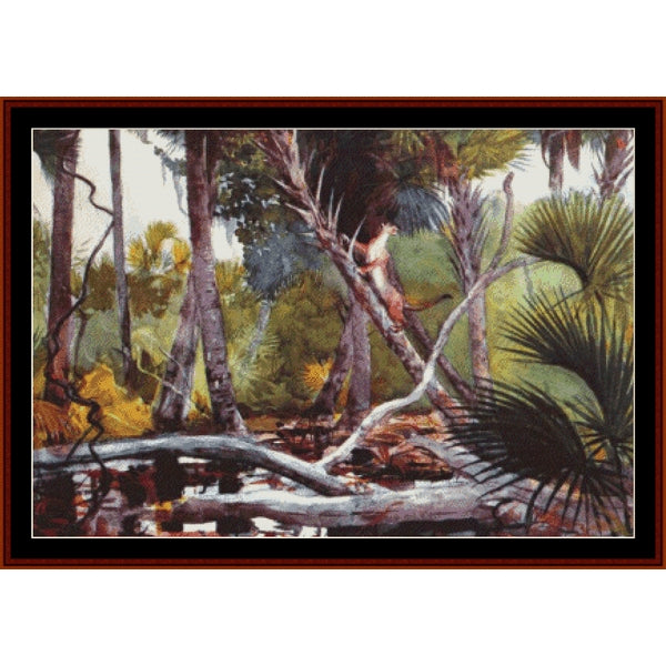 Counted Cross Stitch Pattern by Cross Stitch Collectibles of a forest scene with trees and underbrush