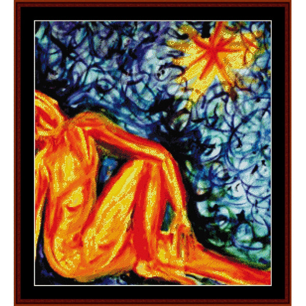 Counted Cross Stitch Pattern by Cross Stitch Collectibles of a naked figure  with a starry night background