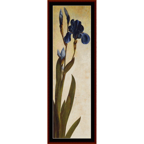 Counted Cross Stitch Pattern by Cross Stitch Collectibles of a blue flower on a beige background