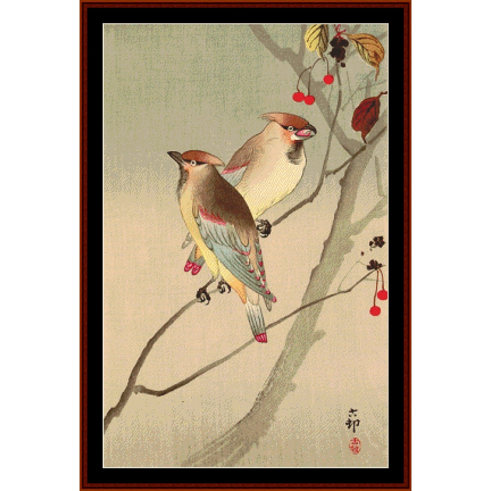Counted Cross Stitch Pattern by Cross Stitch Collectibles - Traditional Japanese artwork of two birds on a branch with berries