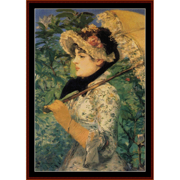 Counted Cross Stitch Pattern by Cross Stitch Collectibles of a woman holding a parasol in a garden