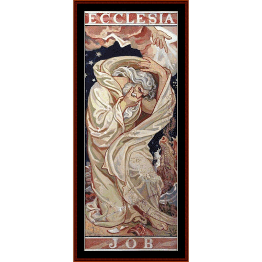 Counted Cross Stitch Pattern by Cross Stitch Collectibles - panel with artistic depiction of a woman and text 'ECCLESIA' and 'JOB'.