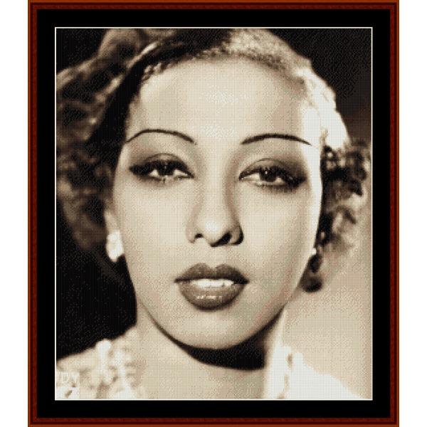 Black and white Counted Cross Stitch Pattern by Cross Stitch Collectibles of a Josephine Baker with a decorative frame