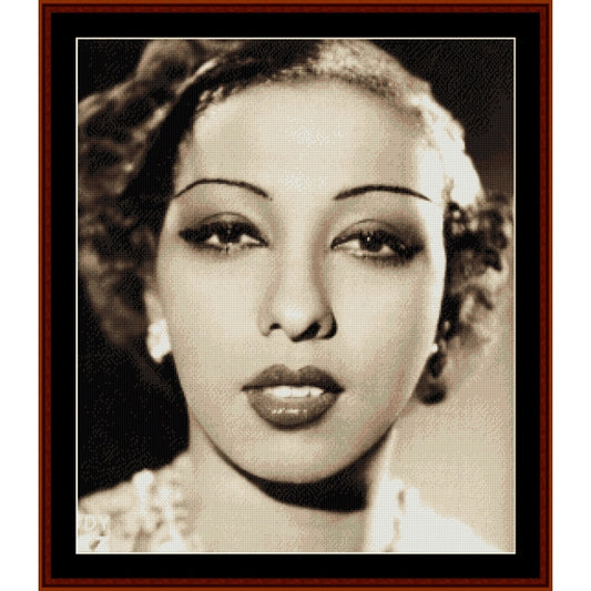Black and white Counted Cross Stitch Pattern by Cross Stitch Collectibles of a Josephine Baker with a decorative frame