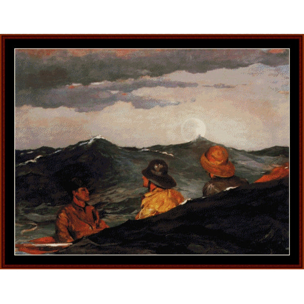 Counted Cross Stitch Pattern by Cross Stitch Collectibles of people in a boat with a dramatic sky